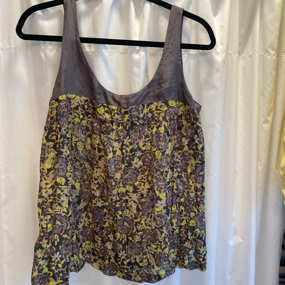 Anthropologie grey floral sleeveless blouse